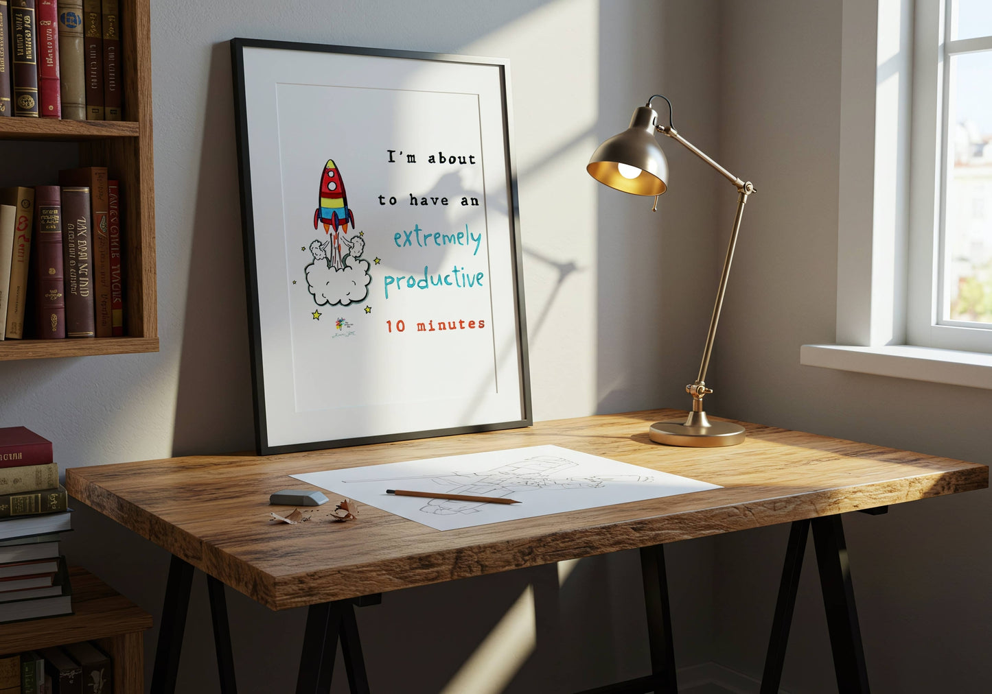 Funny Work Art Print Home Office Rocket Ship Productivity