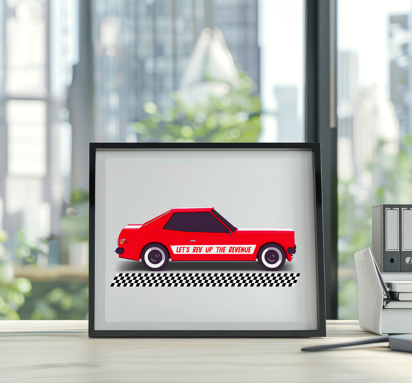 Funny Finance Work Poster Red Race Car