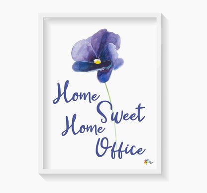 Home Sweet Home Office Art Print Floral Watercolor