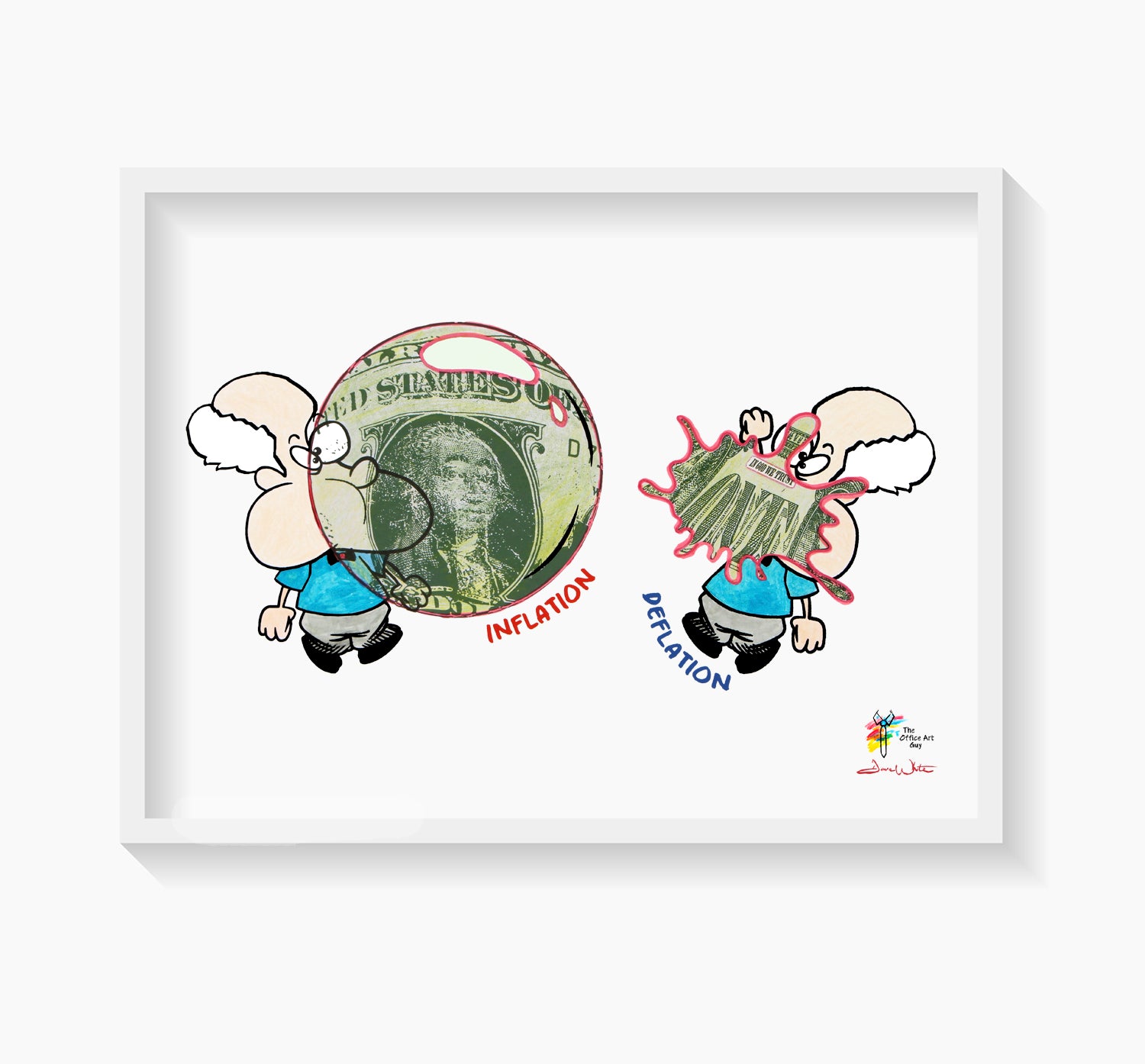 Funny Finance Art Inflation and Deflation Economics Comic Print by The Office Art Guy