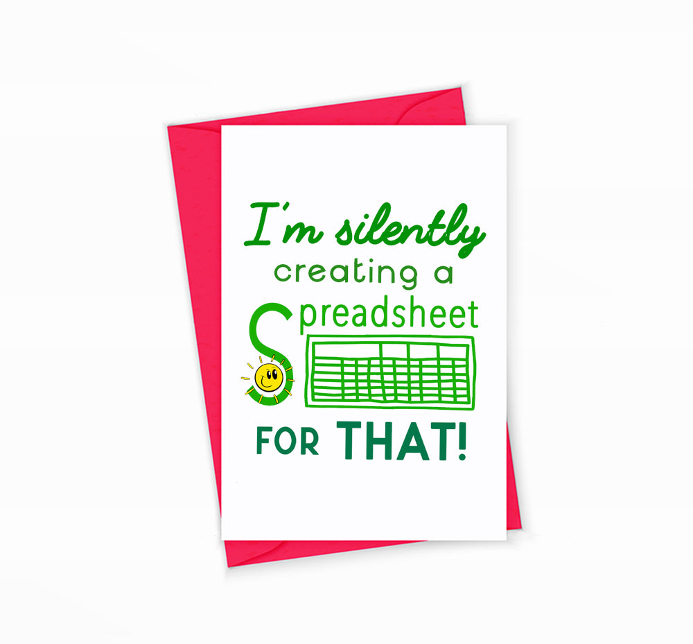 Funny Spreadsheet Greeting Card for Coworkers by The Office Art Guy